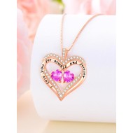 Heart Pendant Necklace I Love You for Always and Forever 12 Months Birthstone Necklace 18k Rose Gold Plated Double Heart Necklace Christams Valentine's Day, Mother's Day, Birthday