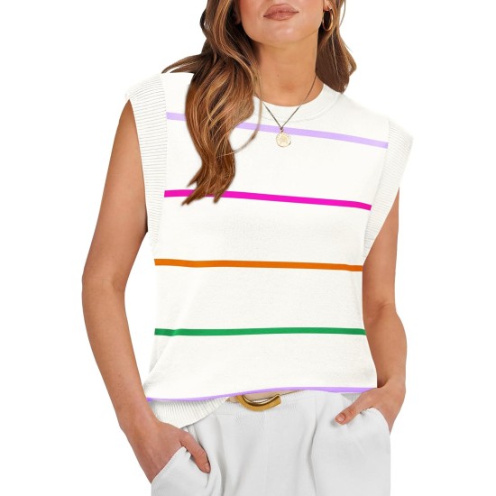 WIHOLL Tank Tops for Women Summer Lightweight Sweater Fashion Clothing Crew Neck T Shirts Cap Sleeve Business Casual Outfit