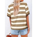 Dokotoo Womens Summer Tops 2026 Striped Color Block Short Sleeve Fashion T-Shirts Crewneck Casual Loose Basic Tee Blouses