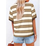 Dokotoo Womens Summer Tops 2026 Striped Color Block Short Sleeve Fashion T-Shirts Crewneck Casual Loose Basic Tee Blouses