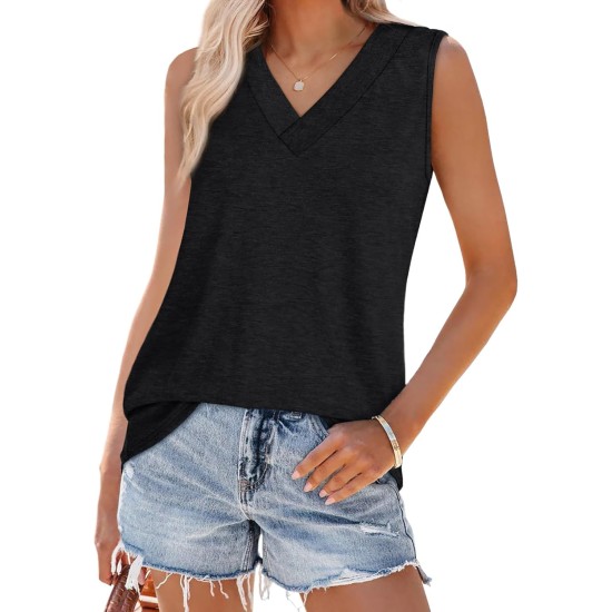 WIHOLL Tank Tops for Women Summer V Neck T Shirts Trendy Sleeveless Basic Tees Fashion Clothing