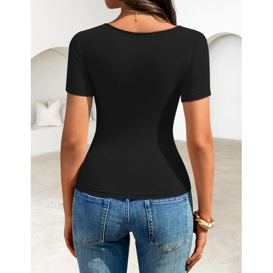 ZESICA Womens Summer Asymmetrical T Shirts 2026 Short Sleeve Ruched Slim Y2K Going Out Tops Dressy Casual Fashion Outfits