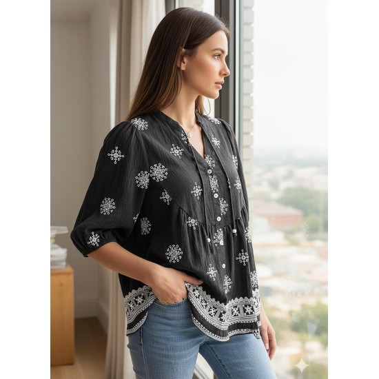 Dokotoo Womens Summer Tops Boho Floral Short Sleeve Button Down V Neck Peplum Babydoll Casual Loose Blouses Shirts