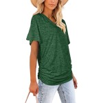 WIHOLL Womens Summer T-Shirts Short Sleeve V Neck Dolman Tops with Side Shirring Loose Fit Shirts Spring Fashion