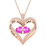 Heart Pendant Necklace I Love You for Always and Forever 12 Months Birthstone Necklace 18k Rose Gold Plated Double Heart Necklace Christams Valentine's Day, Mother's Day, Birthday