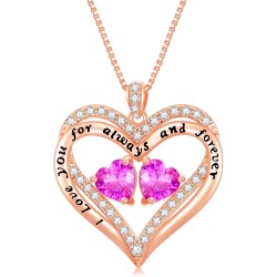 Heart Pendant Necklace I Love You for Always and Forever 12 Months Birthstone Necklace 18k Rose Gold Plated Double Heart Necklace Christams Valentine's Day, Mother's Day, Birthday