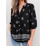 Dokotoo Womens Summer Tops Boho Floral Short Sleeve Button Down V Neck Peplum Babydoll Casual Loose Blouses Shirts