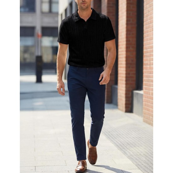 JMIERR Mens Polo Shirt Textured Knit Button Casual Short Sleeve Summer Vacation Beach Stretchy Golf Shirts