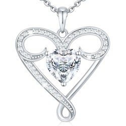 Infinity Necklace for Women, 925 Sterling Silver Heart Necklace with 5A Zircon, White Gold Plated Adjustable Chain, Gift for Valentine's Day, Birthday, Anniversary for Wife, Girlfriend, Mom