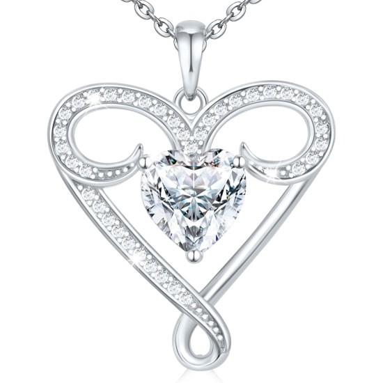 Infinity Necklace for Women, 925 Sterling Silver Heart Necklace with 5A Zircon, White Gold Plated Adjustable Chain, Gift for Valentine's Day, Birthday, Anniversary for Wife, Girlfriend, Mom