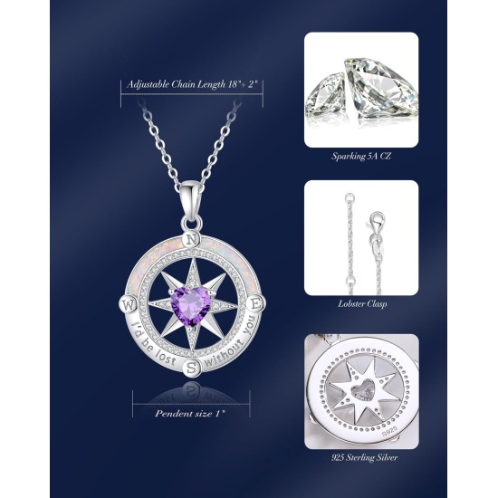FANCIME Compass Necklace for Women Sterling Silver Compass Jewelry Opal Pendant Fine Jewelry Gemstone Birthday Mothers Day Gifts for Wife Women Her