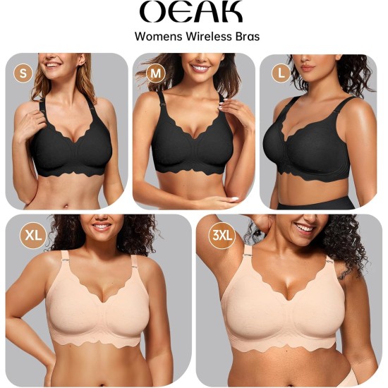 OEAK Women Jelly Bras No Underwire Scalloped Push Up Buttery Soft Tshirt Bra Seamless Full Coverage Convertible Everyday Bra