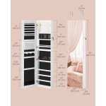 SONGMICS 55 Inches Tall Spacious Jewelry Cabinet, Jewelry Armoire with Light-Up Interior Mirror, Wall or Door Mounted Jewelry Storage Organizer, Lockable, Gift Idea, Cloud White UJJC032W01