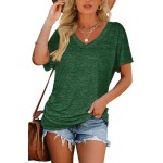 WIHOLL Womens Summer T-Shirts Short Sleeve V Neck Dolman Tops with Side Shirring Loose Fit Shirts Spring Fashion