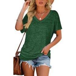 WIHOLL Womens Summer T-Shirts Short Sleeve V Neck Dolman Tops with Side Shirring Loose Fit Shirts Spring Fashion