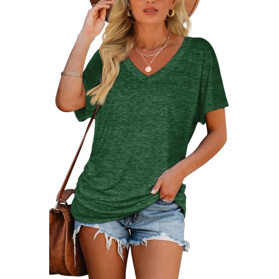 WIHOLL Womens Summer T-Shirts Short Sleeve V Neck Dolman Tops with Side Shirring Loose Fit Shirts Spring Fashion