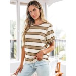 Dokotoo Womens Summer Tops 2026 Striped Color Block Short Sleeve Fashion T-Shirts Crewneck Casual Loose Basic Tee Blouses