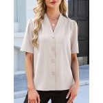 EVALESS Blouses for Women Dressy Casual Summer Short Sleeve Button Down Shirts Business Work Tops