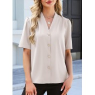 EVALESS Blouses for Women Dressy Casual Summer Short Sleeve Button Down Shirts Business Work Tops