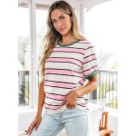 Dokotoo Womens Summer Tops 2026 Striped Color Block Short Sleeve Fashion T-Shirts Crewneck Casual Loose Basic Tee Blouses