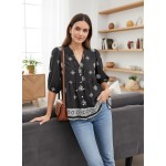 Dokotoo Womens Summer Tops Boho Floral Short Sleeve Button Down V Neck Peplum Babydoll Casual Loose Blouses Shirts