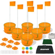 Bearwill Golf Bucket Game for Family, Adults and Kids Portable 6 Hole Golf Course with Balls and Flag, Outdoor Indoor Golf Yard Game for Park, Beach, Lawn, Camping