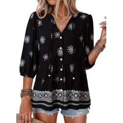 Dokotoo Womens Summer Tops Boho Floral Short Sleeve Button Down V Neck Peplum Babydoll Casual Loose Blouses Shirts