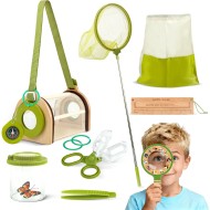 Bug Catcher Kit for Kids, Outdoor Explorer Toy Set with Butterfly Net, Wooden Magnifying Glass & Bug Container &Other Adventure Kit for Backyard Bugs Hunting and Camping Gifts for Boys Girls Age 3-12