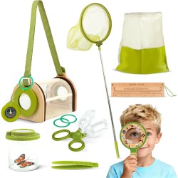 Bug Catcher Kit for Kids, Outdoor Explorer Toy Set with Butterfly Net, Wooden Magnifying Glass & Bug Container &Other Adventure Kit for Backyard Bugs Hunting and Camping Gifts for Boys Girls Age 3-12