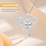 Infinity Necklace for Women, 925 Sterling Silver Heart Necklace with 5A Zircon, White Gold Plated Adjustable Chain, Gift for Valentine's Day, Birthday, Anniversary for Wife, Girlfriend, Mom