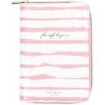 kate spade new york Travel Jewelry Folio, 8.5" x 6" Organizer with 8 Zippered Pockets, Necklace Tabs & Tracker Pocket, Leatherette Case with “For Safe Keeping” Quote (Goddess Stripe)