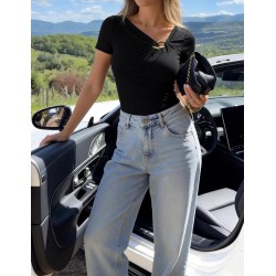 ZESICA Womens Summer Asymmetrical T Shirts 2026 Short Sleeve Ruched Slim Y2K Going Out Tops Dressy Casual Fashion Outfits