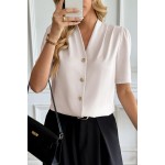 EVALESS Blouses for Women Dressy Casual Summer Short Sleeve Button Down Shirts Business Work Tops