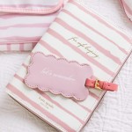 kate spade new york Travel Jewelry Folio, 8.5" x 6" Organizer with 8 Zippered Pockets, Necklace Tabs & Tracker Pocket, Leatherette Case with “For Safe Keeping” Quote (Goddess Stripe)