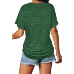 WIHOLL Womens Summer T-Shirts Short Sleeve V Neck Dolman Tops with Side Shirring Loose Fit Shirts Spring Fashion