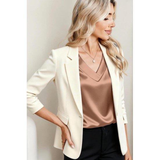 Zeagoo Women Silk Satin Tops Cap Short Sleeve Blouse V Neck Shirts Business Casual Outfits S-2XL