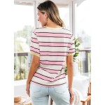 Dokotoo Womens Summer Tops 2026 Striped Color Block Short Sleeve Fashion T-Shirts Crewneck Casual Loose Basic Tee Blouses