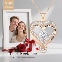 Birthstone Heart Necklaces for Women, Infinity Pendent S925 Sterling Silver Jewelry for Women, Wedding Anniversary, Birthday Mother’s Day Gifts for Mom, Mother, Wife, Girlfriend