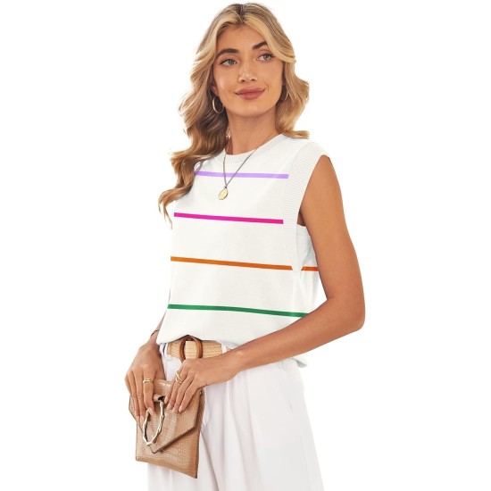 WIHOLL Tank Tops for Women Summer Lightweight Sweater Fashion Clothing Crew Neck T Shirts Cap Sleeve Business Casual Outfit