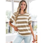 Dokotoo Womens Summer Tops 2026 Striped Color Block Short Sleeve Fashion T-Shirts Crewneck Casual Loose Basic Tee Blouses