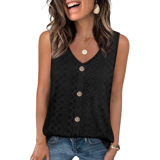 WIHOLL Womens Tank Tops Loose Casual Summer Tops Eyelet V Neck Basic Sleeveless Shirts Trendy 2026