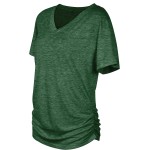 WIHOLL Womens Summer T-Shirts Short Sleeve V Neck Dolman Tops with Side Shirring Loose Fit Shirts Spring Fashion
