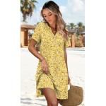 WIHOLL Summer Dresses for Women Casual V Neck Wedding Guest Dress Hawaiian Midi Dress Fashion Beach Vacation Clothes