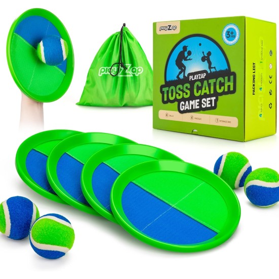 PlayZap Toss and Catch Ball Set - Outdoor Toys for Kids Games - Outside Yard Pool Beach Toys for 3 4 5 6 7 8+ Years Old Boys Girls - Birthday Gift Easter Basket Stuffers