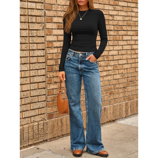 AUTOMET Womens Long Sleeve Shirts Basic Compression Going Out Crop Tops Fall Fashion Y2K Clothes 2025
