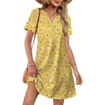 WIHOLL Summer Dresses for Women Casual V Neck Wedding Guest Dress Hawaiian Midi Dress Fashion Beach Vacation Clothes