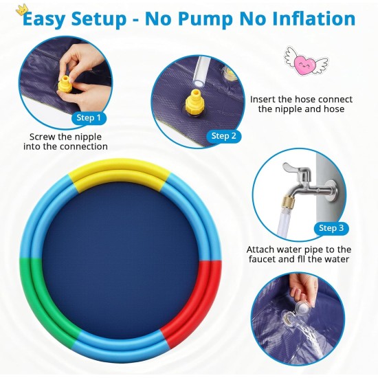 Splash Pad for Kids Toddlers, 78” Non-slip Sprinkler Splash Pad with Dual Sprayers, Large Splash Mat for Kids & Dogs, 360° Spray Outdoor Summer Water Toys for Backyard Lawn, Gifts for Boy Girl Ages 3+