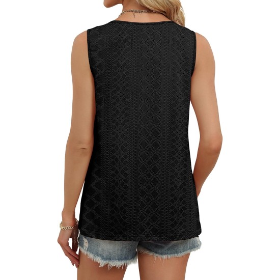 WIHOLL Womens Tank Tops Loose Casual Summer Tops Eyelet V Neck Basic Sleeveless Shirts Trendy 2026