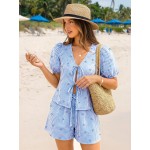 Trendy Queen Short Sets Women 2 Piece Summer Vacation Beach Outfits Going Out Matching Clothes Cute Striped Tie Front Tops