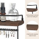 Mkono Hanging Jewelry Organizer Wall Mounted Jewelry Organizer Necklace Holder with Rustic Wood Shelf, Ring Display Box, Ear Studs Earring Holder Bracelet Organizer